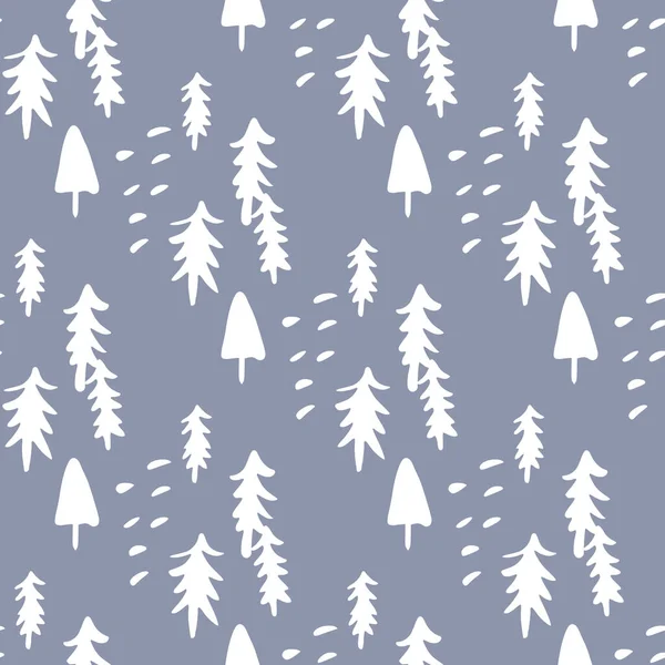 Безшовний Зимовий Візерунок Білими Соснами Ялинами Світло Синій Фон Векторні — стоковий вектор