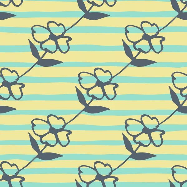 Bezešvé Vzory Fialovými Květy Silueta Barevné Pozadí Žlutými Modrými Čarami — Stockový vektor