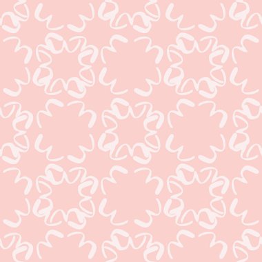 Açık pembe tonlarda Pastel geometrik desen. Beyaz tekrarlayan elementler. Vektör çizimi. Tekstil, duvar kağıdı, ambalaj kağıdı, kumaş tasarımı için tasarlandı..