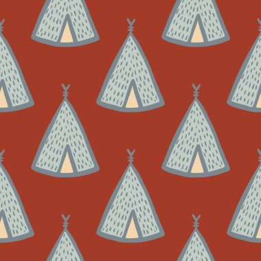 Geometrik kızılderili çadırı, kırmızı arka planda dikişsiz desen. Kabile duvar kâğıdı. Tekstil baskısı, ambalaj kağıdı, duvar kağıdı ve daha fazlası kadar mükemmel. Vektör illüstrasyonu.