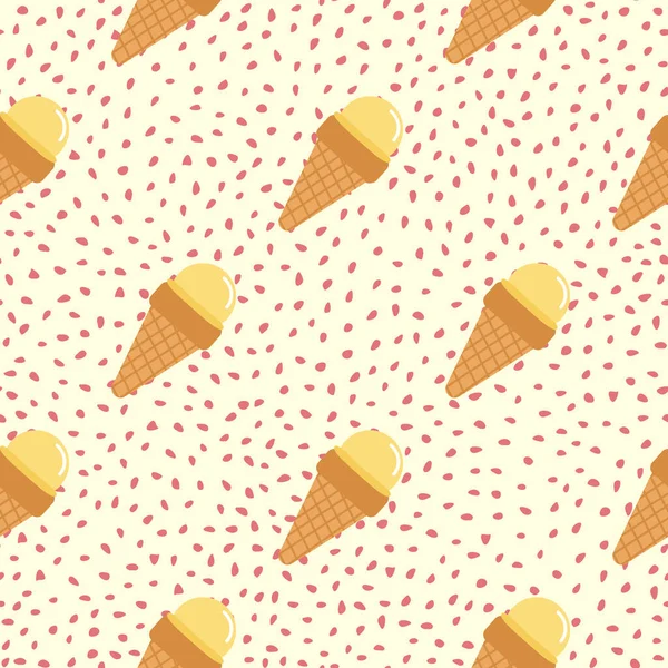 Waffle Külahında Sarı Dondurma Olan Kusursuz Yemek Kalıpları Kırmızı Noktalı — Stok Vektör