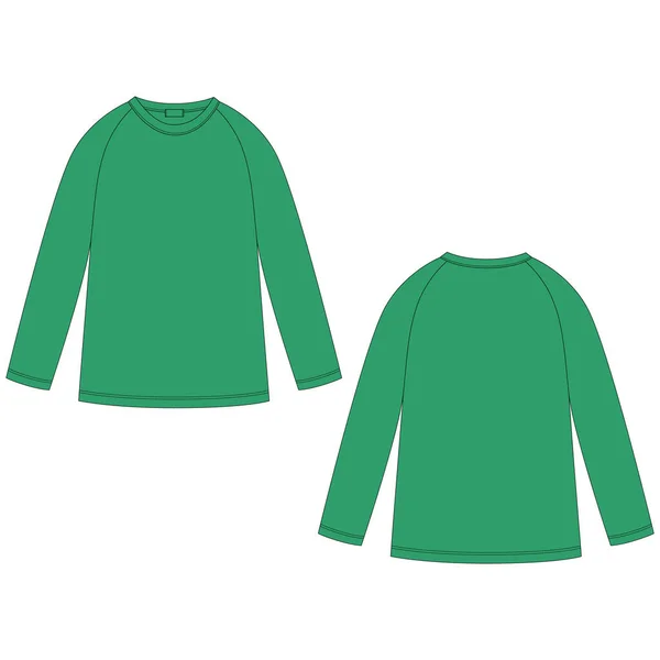 Bosquejo Técnico Sudadera Raglán Color Verde Ropa Casual Para Niños — Vector de stock