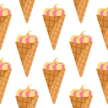 Dondurmayla izole edilmiş, pürüzsüz desen. Beyaz arka planda dondurulmuş krema. Duvar kağıdı, ambalaj kağıdı, tekstil baskısı, kumaş için dekoratif zemin. Vektör illüstrasyonu.