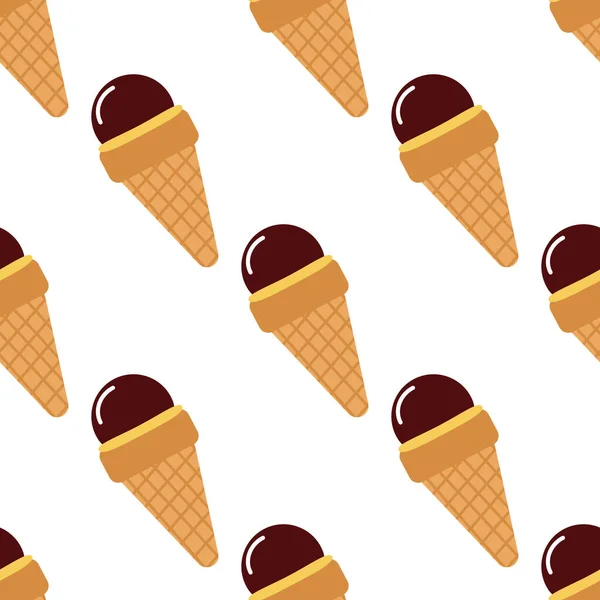 独立无缝冰淇淋与巧克力釉面和华夫饼锥形图案 白色背景 纺织品 包装纸 墙纸装饰背景 矢量说明 — 图库矢量图片