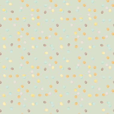 Soyut geometrik polka noktasız desen. Açık mavi arkaplanda pastel renkli noktalar. Kumaş tasarımı için dekoratif zemin, tekstil baskısı, ambalaj kağıdı, kapak. Vektör illüstrasyonu.