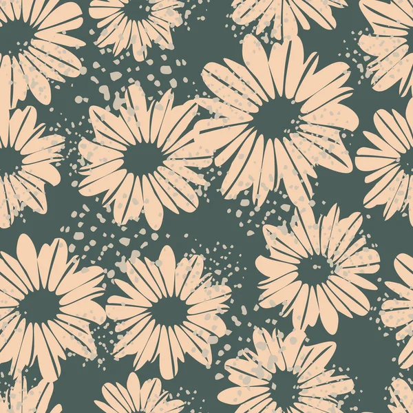 Random Seamless Pattern Daisy Flowers Grey Background Splashes Pastel Pink — Stock Vector