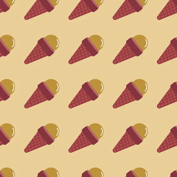 Ijs Wafelkegel Naadloos Voedselpatroon Design Bordeaux Beige Kleuren Eenvoudig Behang — Stockvector