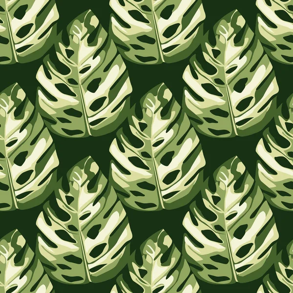 Padrão Sem Costura Botânica Com Folhas Monstera Cores Brancas Verdes — Vetor de Stock