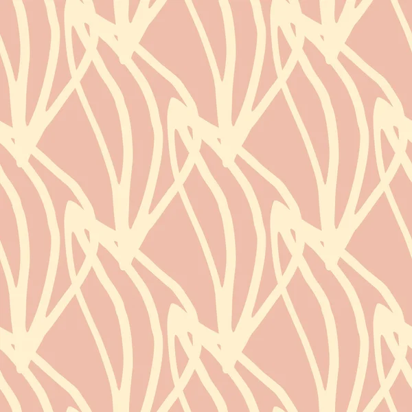 Цветочный Бесшовный Рисунок Ботаническими Листьями Травяные Элементы Бежевом Цвете Розовом — стоковый вектор