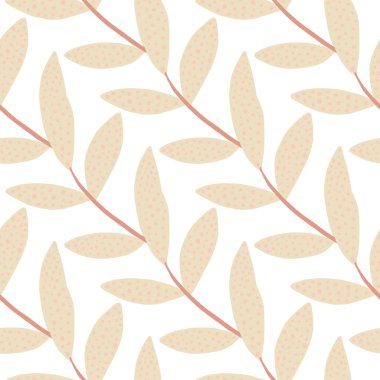 Beyaz arka planda minimalist çiçek dalları. Açık pembe renklerde, izole, pürüzsüz desen. Vektör çizimi. Kumaş tasarımı, tekstil baskısı, ambalaj, kapak için dekoratif arkaplan.