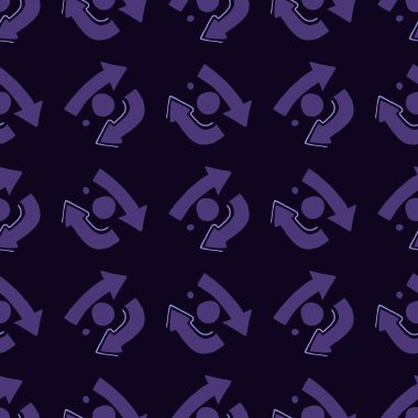 Koyu renkler, okların sembolü olan pürüzsüz desenler. Mor elementler ve siyah arkaplan. Ambalaj kağıdı, duvar kağıdı, tekstil, kumaş için tasarlandı. Vektör illüstrasyonu.