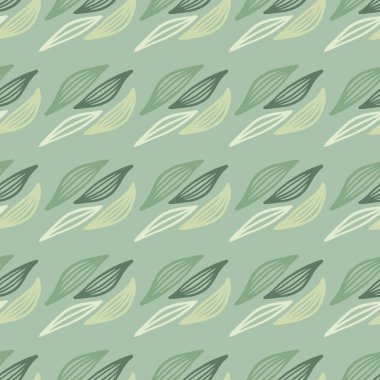Pastel yeşil arka planda dış hatları olan yay pürüzsüz desen. Vektör çizimi. Moda tekstil baskısı, duvar kağıdı, ambalaj kağıdı için son moda İskandinav tasarımı.