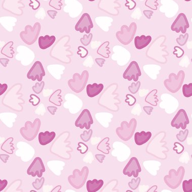 Parlak, pürüzsüz karalama desenleri ve çiçek şekilleri. Açık pembe arka plan ve beyaz ve rozy elementler. Ambalaj kağıdı, tekstil, kumaş baskısı ve duvar kağıdı için harika. Vektör illüstrasyonu.