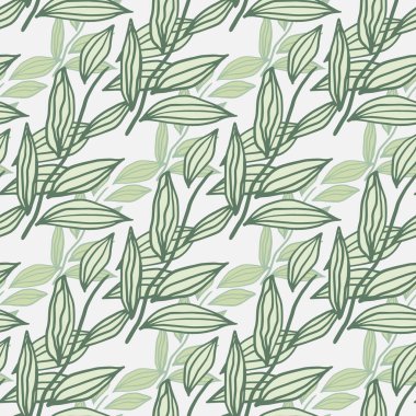 Çizgi dalları siluetleri botanik izole edilmiş pürüzsüz desen. Beyaz arka planı olan çiçek arkaplanı. Duvar kağıdı, tekstil, ambalaj kağıdı ve kumaş baskısı için tasarlanmış. Vektör illüstrasyonu.