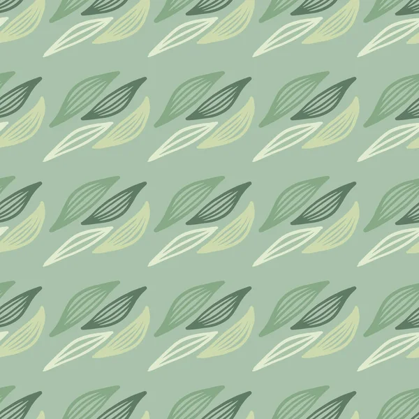Frühling Nahtloses Muster Mit Umrissenen Blättern Auf Pastellgrünem Hintergrund Vektorillustration — Stockvektor