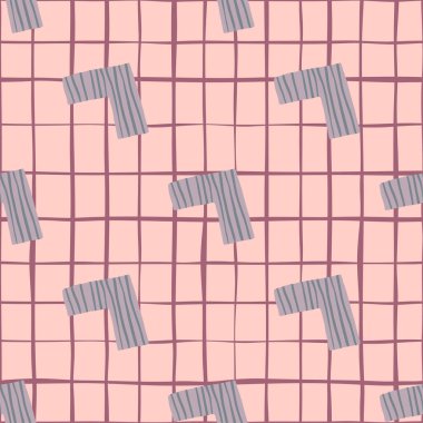 Çocuklar İskandinav tarzı modeller tasarlıyorlar. Dişli pembe arka planda mavi noktalı köşeler. Vektör çizimi. Tekstil için soyut renkli doku, çocuk giysileri, ambalaj kağıdı, duvar kağıdı