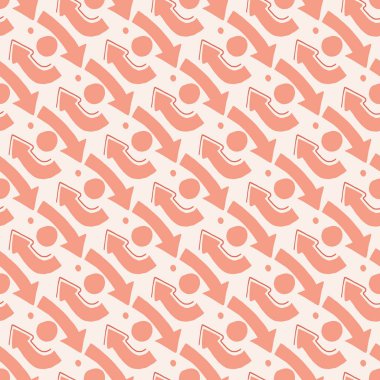 Oklar soyut izole deseni sembolize eder. Beyaz zemin üzerinde açık mercan elementleri. Ambalaj kağıdı, duvar kağıdı, tekstil, kumaş için tasarlandı. Vektör illüstrasyonu.