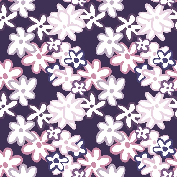 Jasně Kontrastní Květinový Bezešvý Vzor Abstraktními Květy Tmavé Pozadí Bílými — Stockový vektor