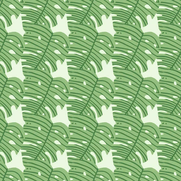 Hellgrüne Monsterblätter Auf Weißem Hintergrund Botanisches Nahtloses Muster Vektorillustration Perfektes — Stockvektor