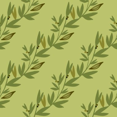 Çapraz konumda dalları olan yeşil çiçek deseni. Vektör çizimi. Duvar kağıdı, şablon dolguları, yüzey dokuları, kumaş baskıları için kullanılabilir.