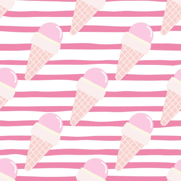 Naadloos Patroon Ijs Wafelkegel Voedsel Helder Ontwerp Roze Witte Kleuren — Stockvector