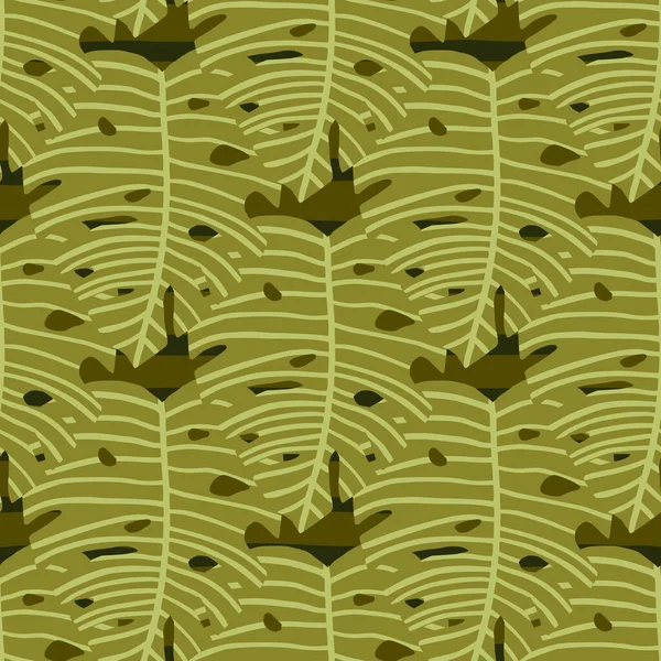 Olivfarbenes Muster Mit Botanischen Mosterablättern Vektorillustration Perfektes Design Für Tapeten — Stockvektor
