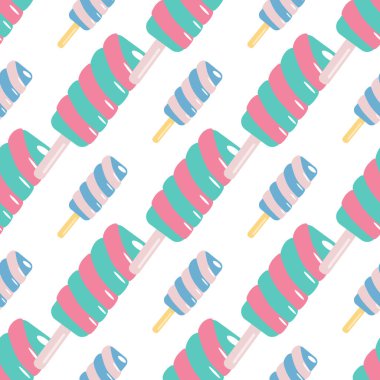 Küçük ve orta büyüklükte meyveli dondurmalar izole edilmiş. Beyaz arka plan. Duvar kağıdı, tekstil, ambalaj kağıdı ve kumaş baskısı için tasarlanmış. Vektör illüstrasyonu.