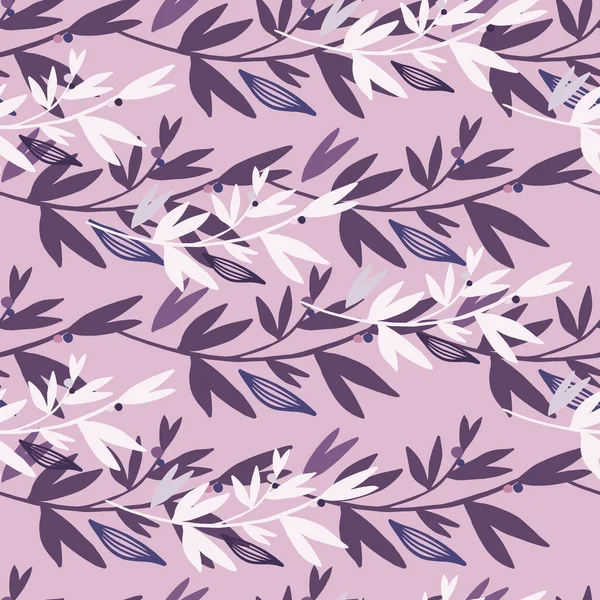 Branches Florales Blanches Violettes Situées Hasard Sur Fond Lilas Illustration — Image vectorielle