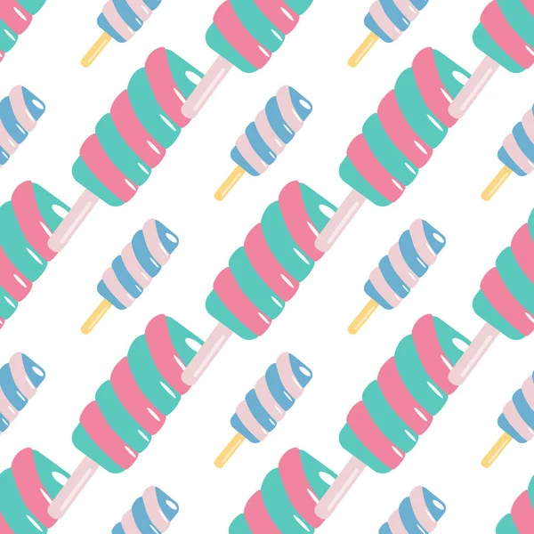 Küçük ve orta büyüklükte meyveli dondurmalar izole edilmiş. Beyaz arka plan. Duvar kağıdı, tekstil, ambalaj kağıdı ve kumaş baskısı için tasarlanmış. Vektör illüstrasyonu.