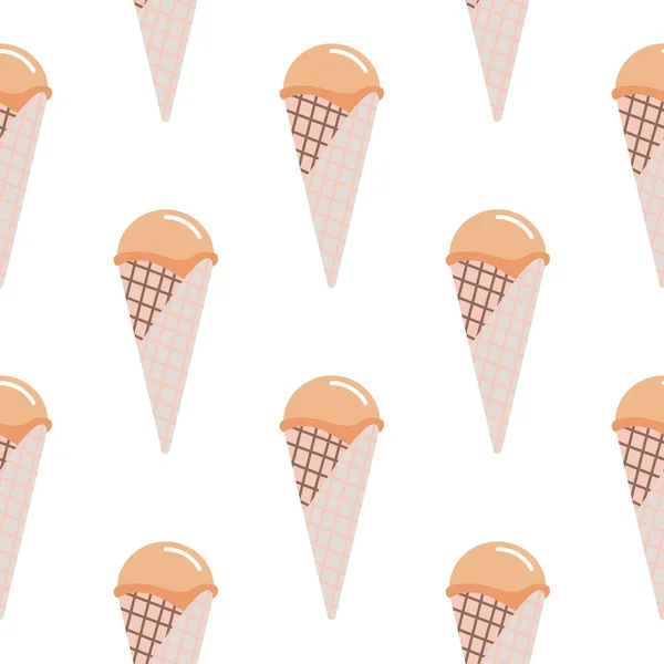 在华夫饼锥形的冰淇淋无缝图案 用紫丁香和橙色的色泽进行隔离设计 食物背景 适用于包装纸 纺织品印花 织物等 矢量说明 — 图库矢量图片