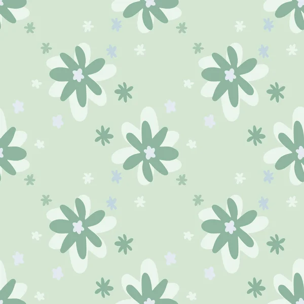 Gänseblümchen Blumen Nahtlos Naive Kritzelmuster Pastell Helltürkisfarbener Hintergrund Mit Punkten — Stockvektor