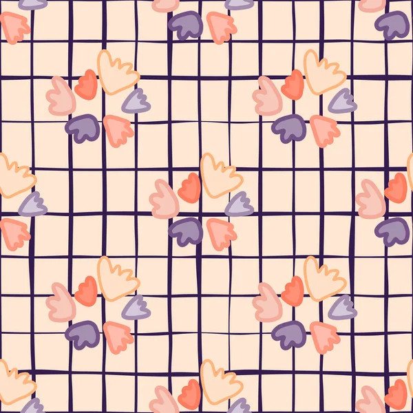 Яскравий Безшовний Каракулі Візерунок Квітковими Фігурами Пастельний Рожевий Фон Чеком — стоковий вектор