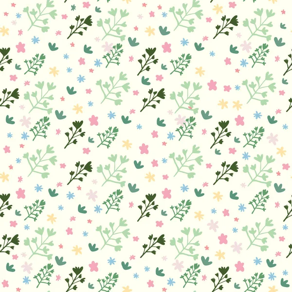 花の形を持つ独立した植物性のシームレスなパターン 白の背景と緑 ピンクと黄色の花のシルエット ファブリックの装飾的な背景 ベクターイラスト — ストックベクタ