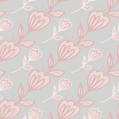 Pastel pürüzsüz desen, mavi arka planda pembe çiçekler. Kumaş, tekstil, ambalaj kağıdı, duvar kağıdı için harika. Vektör illüstrasyonu.
