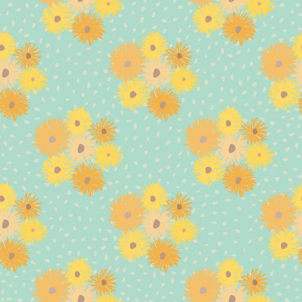 Summer Chrusanthemum Ornament Seamless Pattern Light Ble Dotted Background Flower — Stock Vector