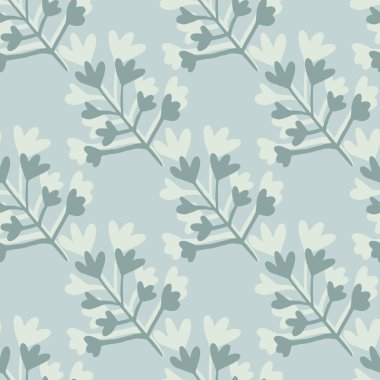 Açık mavi arka planda karalama dalları pürüzsüz desen oluşturur. Basit bir arkaplan. Duvar kağıdı, ambalaj kağıdı, tekstil baskısı, kumaş için mükemmel. Vektör illüstrasyonu.