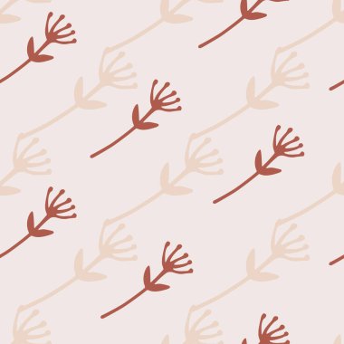 Çiçek soyut şekilli, minimalist pastel, pürüzsüz desen. Açık arkaplanda Burgundy ve bej botanik siluetleri. Duvar kağıdı, ambalaj, tekstil baskısı, kumaş için dekoratif baskı. Vektör