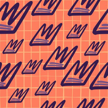 Yavru ana hatları rastgele ve pürüzsüz deseni taçlandırıyor. Beyaz kontrollü mercan arka planı. Parlak tasarım. Duvar kağıdı, tekstil, ambalaj kağıdı, kumaş baskısı için mükemmel. Vektör illüstrasyonu.