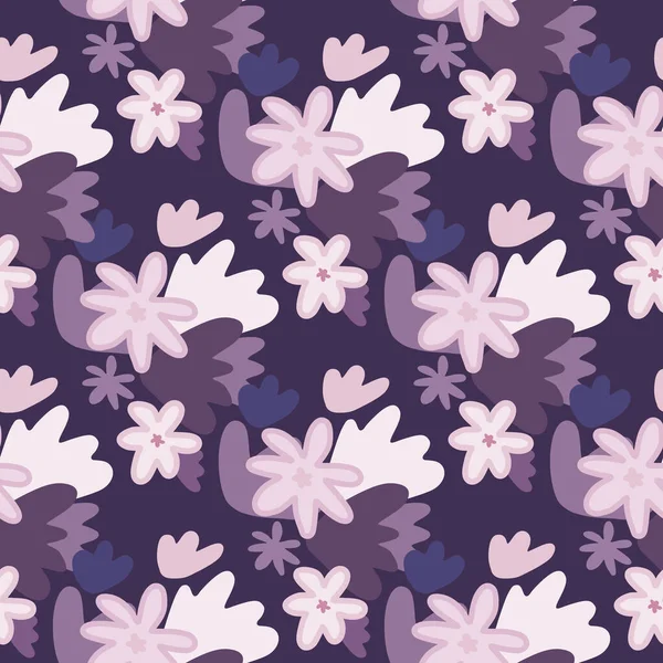 Náhodný Bezproblémový Květinový Vzor Heřmánkovými Abstraktními Tvary Botanické Pozadí Purpurových — Stockový vektor