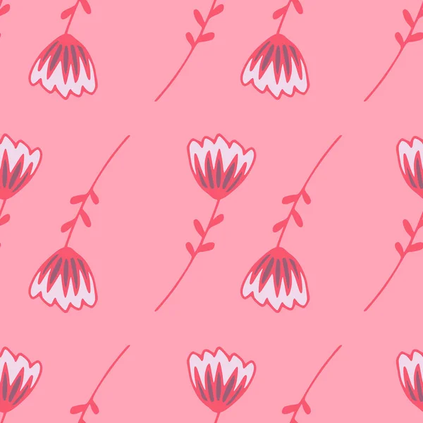 Esquema Botánico Minimalista Tulipanes Patrón Sin Costuras Fondo Rosa Pastel — Vector de stock