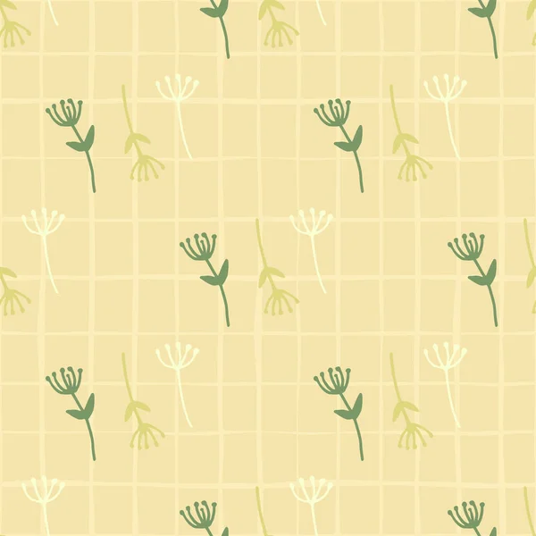 Nature Summer Seamless Flowers Contours Pattern Floral Dandelion Motif Green — Stock Vector