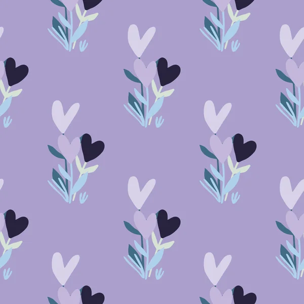 Corazones Flor Patrón Sin Costuras Fondo Púrpura Suave Con Elementos — Archivo Imágenes Vectoriales