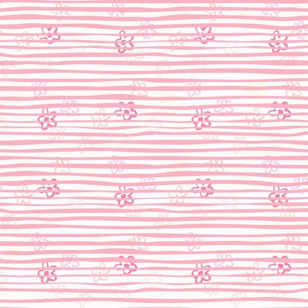 Квітковий Безшовний Мінімалістичний Візерунок Маленькими Ромашками Білий Фон Рожевими Смужками — стоковий вектор