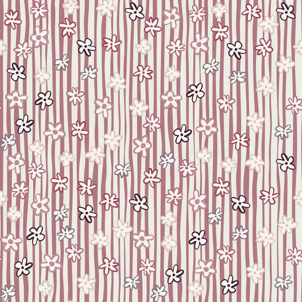 Квітковий Безшовний Мінімалістичний Візерунок Маленькими Ромашками Абстрактний Фон Рожевими Смужками — стоковий вектор