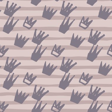 Yumuşak mor taç siluetleri pürüzsüz desen. Soyunmuş arka plan. Basit bir el çizimi arka plan. Duvar kağıdı, tekstil, ambalaj kağıdı ve kumaş baskısı için tasarlanmış. Vektör illüstrasyonu.