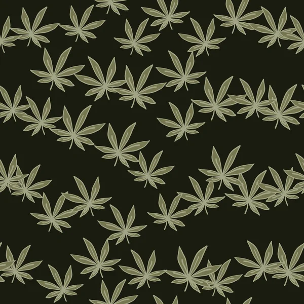 Random Cannabis Leaves Seamless Doodle Pattern Black Background Simple Floral — Stock Vector