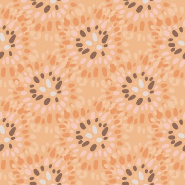 Afrika nokta daireleri kusursuz desen. Turuncu tonlarda etnik baskı. Duvar kağıdı, tekstil, ambalaj kağıdı ve kumaş baskısı için tasarlanmış. Vektör illüstrasyonu.