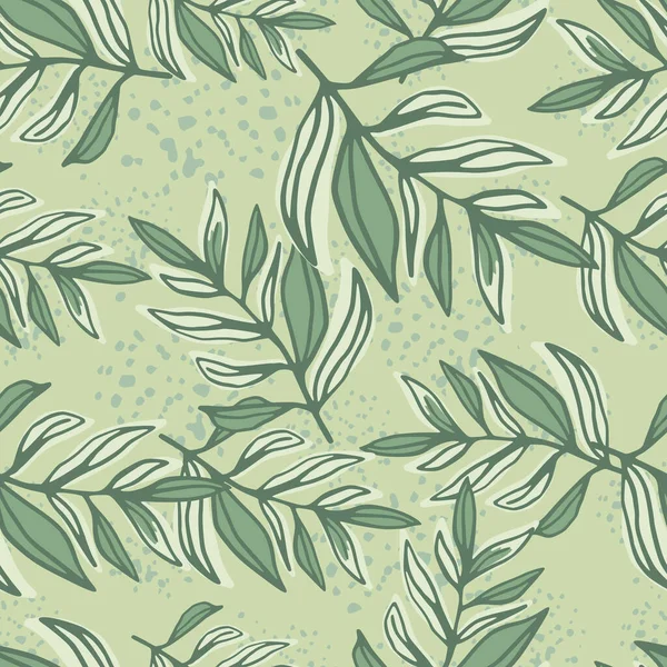 Random Outline Foliage Silhoettes Seamless Pattern Green Pastel Botanic Ornament — Stock Vector