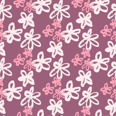 Beyaz ve pembe elli kusursuz botanik desenli papatya çiçekleri. Mor arka plan. Tarz sahibi sanat eserleri. Duvar kağıdı, ambalaj kağıdı, tekstil baskısı, kumaş için mükemmel. Vektör illüstrasyonu.