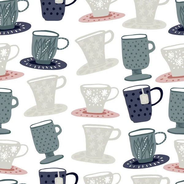 Handgezeichnete Tasse Silhouetten Nahtloses Muster Doodle Einfache Kulisse Entwickelt Für — Stockvektor